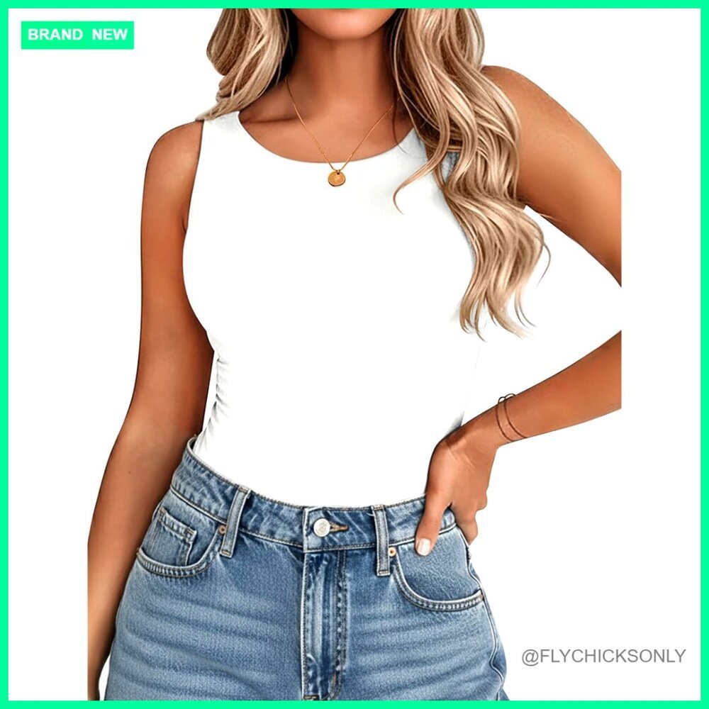 Double Lined Crew Neck Tank Top Slim Fit Workout Casual Summer
